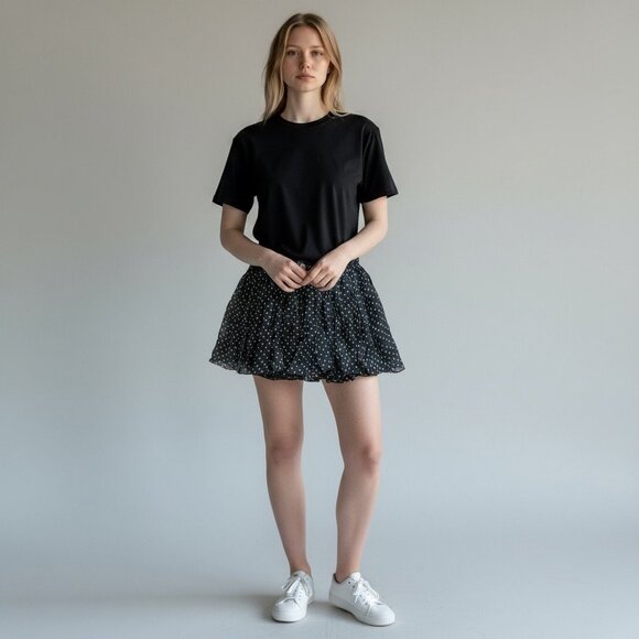 Mes Demoiselles Paris Silk Chiffon Polka Dot Mini Skirt Black & Gray, Size 38/S - Picture 1 of 4